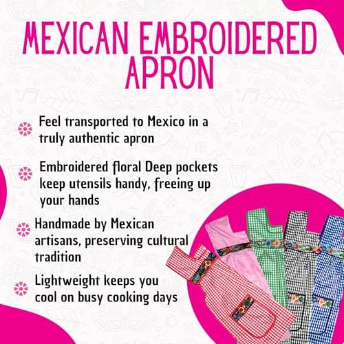 Cuitáxi Traditional Mexican apron for women with pockets beautiful flower embroidery - Mandiles para mujer mexicanos mandil