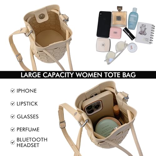 Extolove BUCKET PURSES For Women, Mini Leather Woven Bucket Bag Drawstring Purse Hobo Crossbody Bucket Handbags thumb #3