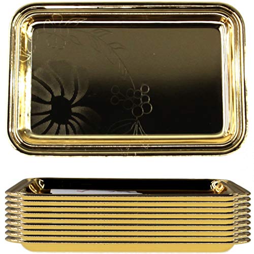 Maro Megastore (Paquete de 10) 17.9 cm x 12 cm Bandeja de servicio de espejo rectangular chapada en oro chapado en oro Plato de plato floral CC-1155