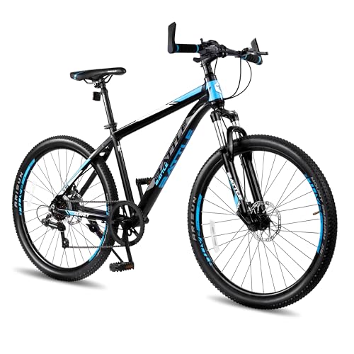 Image of Vaux Battle 518 Gear Cycle with 7 Speed Gear & Double Disc Brakes, 26T Gear Cycle for Men with 17 inch Alloy Frame & Front Lockout Suspension, Ideal Height 4'8 inch+ (Blue)