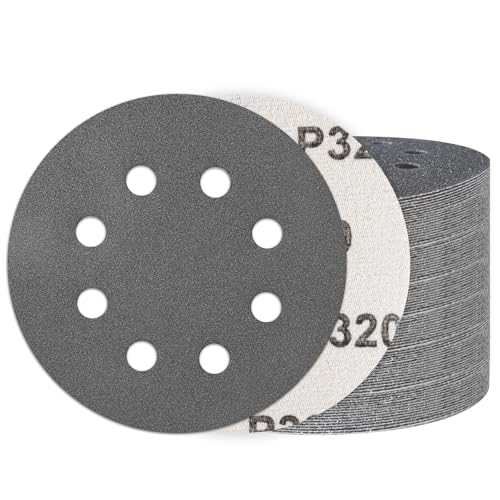 Image of 100PCS 5 Inch Sanding Discs 320 Grit, Wet Dry Hook and Loop Sandpaper | 8 Hole Silicon Carbide Round Sand Paper, Water and Oil Resistant, Orbital Sander for Wood Metal Automotive Polishing