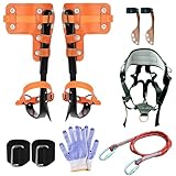 Poakkus Tree Climbing Spikes Set,Tree Climbing Gear, 1 Pair Alloy Steel Climbing Spurs,350lbs Load Capacity with Safety Seat, Arborist Equipment for Climbers, Fruit Picking and Lumberjack, Orange