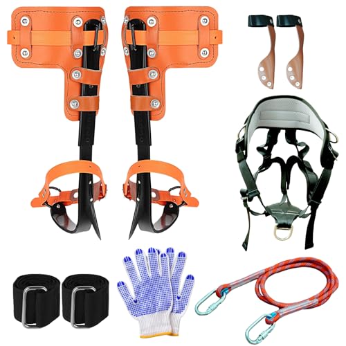 Best Boots for Tree Climbers: Top Gear for Arborists 11 Poakkus Tree Climbing Spikes Set,Tree Climbing Gear, 1 Pair Alloy Steel Climbing Spurs,350lbs Load Capacity with Safety Seat, Arborist Equipment for Climbers, Fruit Picking and Lumberjack, Orange