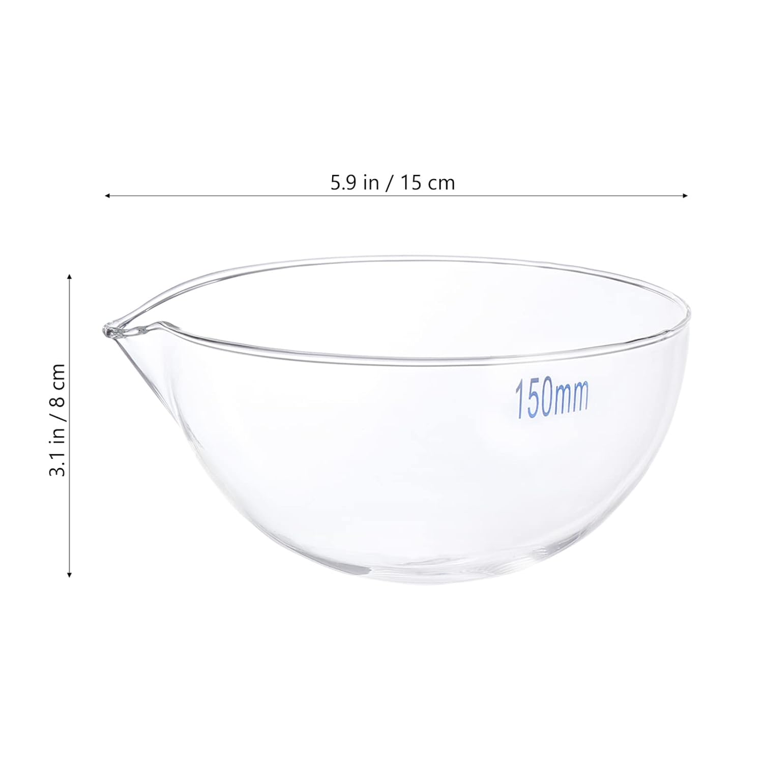 Round Bottom Evaporating Dish Glass Evaporation Basin Easy Pouring Spout Laboratory Tool Great for Concentrating Liquids