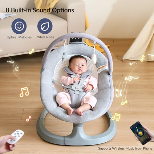 Image of VaVaSoo Baby Swing Up to 26lbs, Baby Swings for Infants (Light Grey)