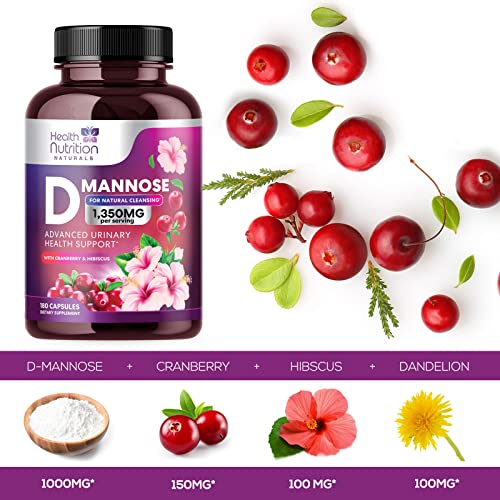D-Mannose With Cranberry Extract 1350 Mg Complex - Fast-Acting Urinary Tract Health Support, Natural Non-Gmo & Vegan Capsules, Flush Impurities, Extra Strength Dmannose For Women & Men - 180 Capsules #TOP2
