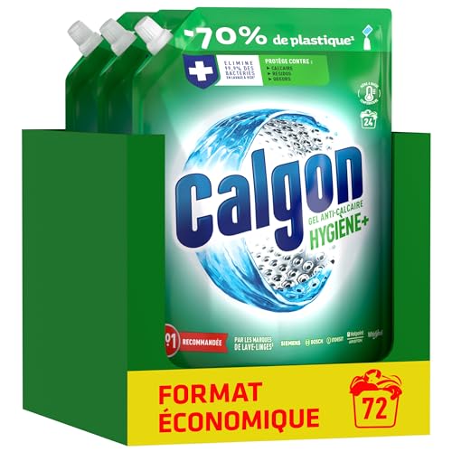 Calgon - Recharge gel hygiène plus - protège des odeurs, du calcaire et des résidus - 3x1,2L