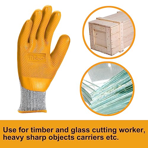 Image of Ingco Hand Gloves, Anti Cut Resistant, Industrial Use Safety Gloves, Gardening Gloves, for Finger and Hand Protection.