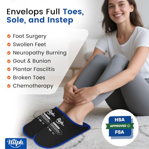 Image of Hilph Foot Ice Pack Slippers for Plantar Fasciitis, 1 Pair - Reusable Hot & Cold Packs, Gel Ice Slippers for Foot, Broken Toes, Gout, Surgery, Neuropathy, Diabetic, Swollen, Black