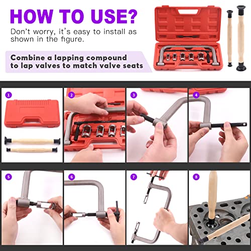Swpeet 13Pcs Valve Spring Compressor Tools Assortment Kit, Including 5Pcs Pusher Adaptors,Extension Screws,Valve Lapper Set And Compression Bar For Motorcycle Car Small Engine Vehicle #TOP3