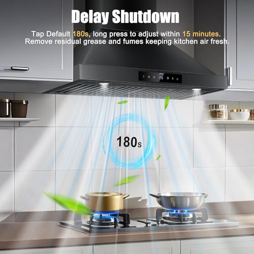 Image of 30 inch Range Hood Wall Mount, 1200 CFM with 4-Speed Gesture Sensing & Touch Control, Stainless Steel Ducted Kitchen Stove Vent Hoods with 2 LED Lights, Time Setting, Dishwasher-Safe Baffle Filters