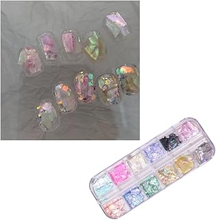 FEIFEI’S BOW Women Girls 12 dcolours Nail Art shells, 3D Nail Art Decorations, Nail Art Jewels, Nail Art Beads, sea shells Nail Art Accessories for DIY Nail Deco in box (Set 03)