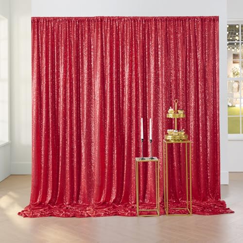 Leegleri Red Sequin Backdrop Curtain, 2 Panels 4Ftx10Ft Wrinkle Free Photo Backdrop Drapes For Christmas Wedding Birthday Party Stage Background Drapes thumb #3