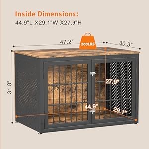 Rustic Heavy Duty Dog Crate Furniture for Extra Large Dogs, 48" Indestructible Metal Kennel for High Anxiety Dogs, Wooden Cage Kennel Furniture Indoor, Decorative Dog Kennel End Table, XL Rustic Heavy Duty Dog Crate Furniture for Extra Large Dogs 48 Indestructible Metal Kennel for High Anxiety Dogs Wooden Cage Kennel Furniture Indoor Decorative Dog Kennel End Table XL