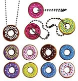 I Love Donuts Necklaces and Keychains. Set of 12 ~ All Assorted Colors, Complete with Ball Chains.