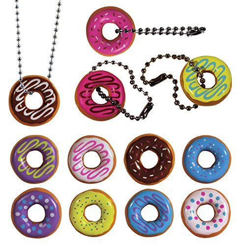 I Love Donuts Necklaces and Keychains. Set of 12 ~ All Assorted Colors, Complete with Ball Chains.