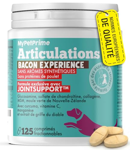 MyPetPrime Articulations Chien Complément Alimentaire 125 Comprimés | Nouvelle Formule JointSupport avec MSM, Poudre de Moule Verte, Glucosamine et Griffe du Diable