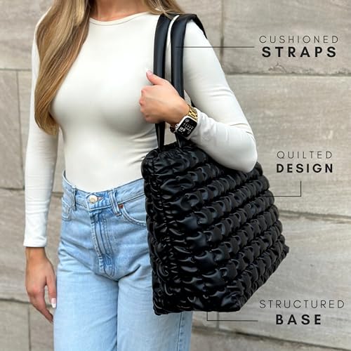 Bolso Tote acolchado para mujer negro 14 x 6 x 8 in miniatura 4
