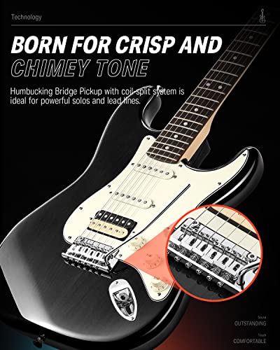 Donner 39 Inch Electric Guitar, Seeker Series Dst-400 Solid Alder Body Electric Guitar For Intermediate & Pro Players, Single Coil Split System & Tremolo Bridge, Bonus Bag, Cable, Strap #TOP4