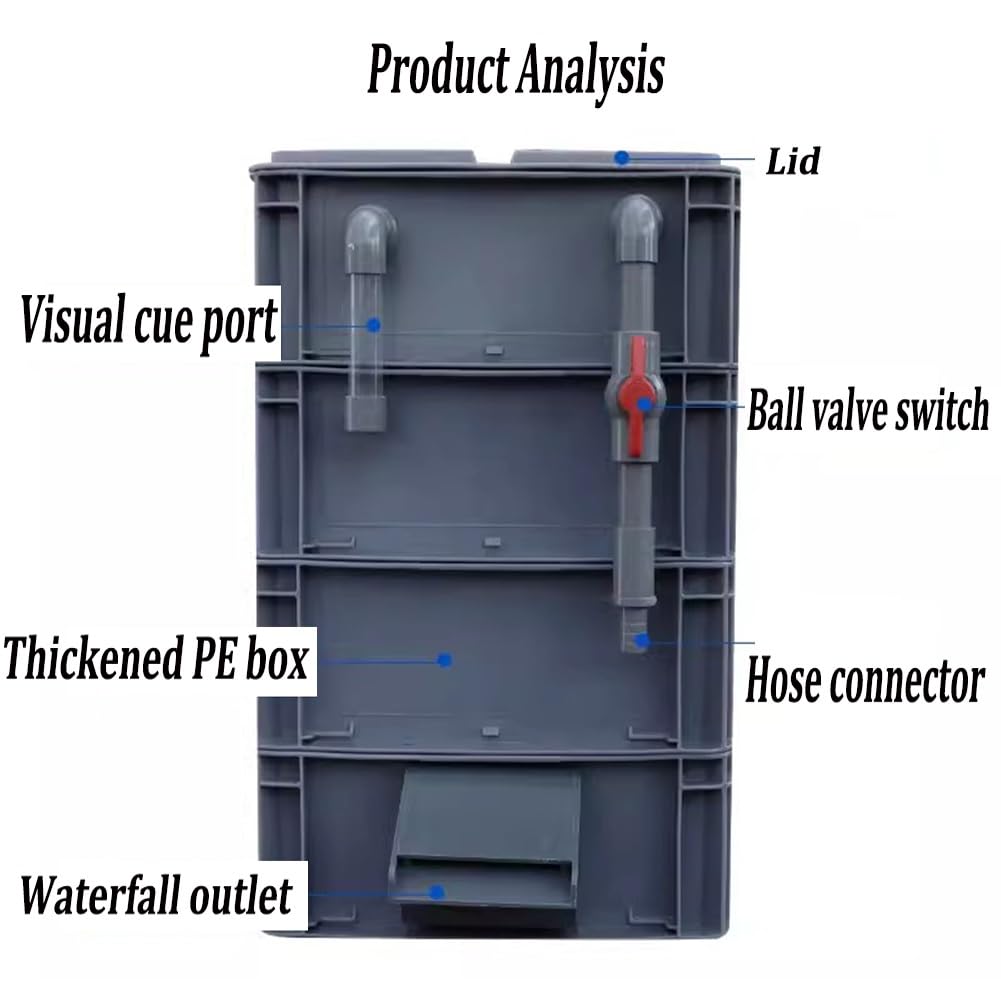 GRRICEPL Boîte De Filtration pour Aquarium, Cascade Bio-Filtration Aquarium, Filtre pour Aquarium À Tortue, Pompe Et Média Filtrant Non Inclus (Couleur : Grey, Taille : 60x40x66cm)