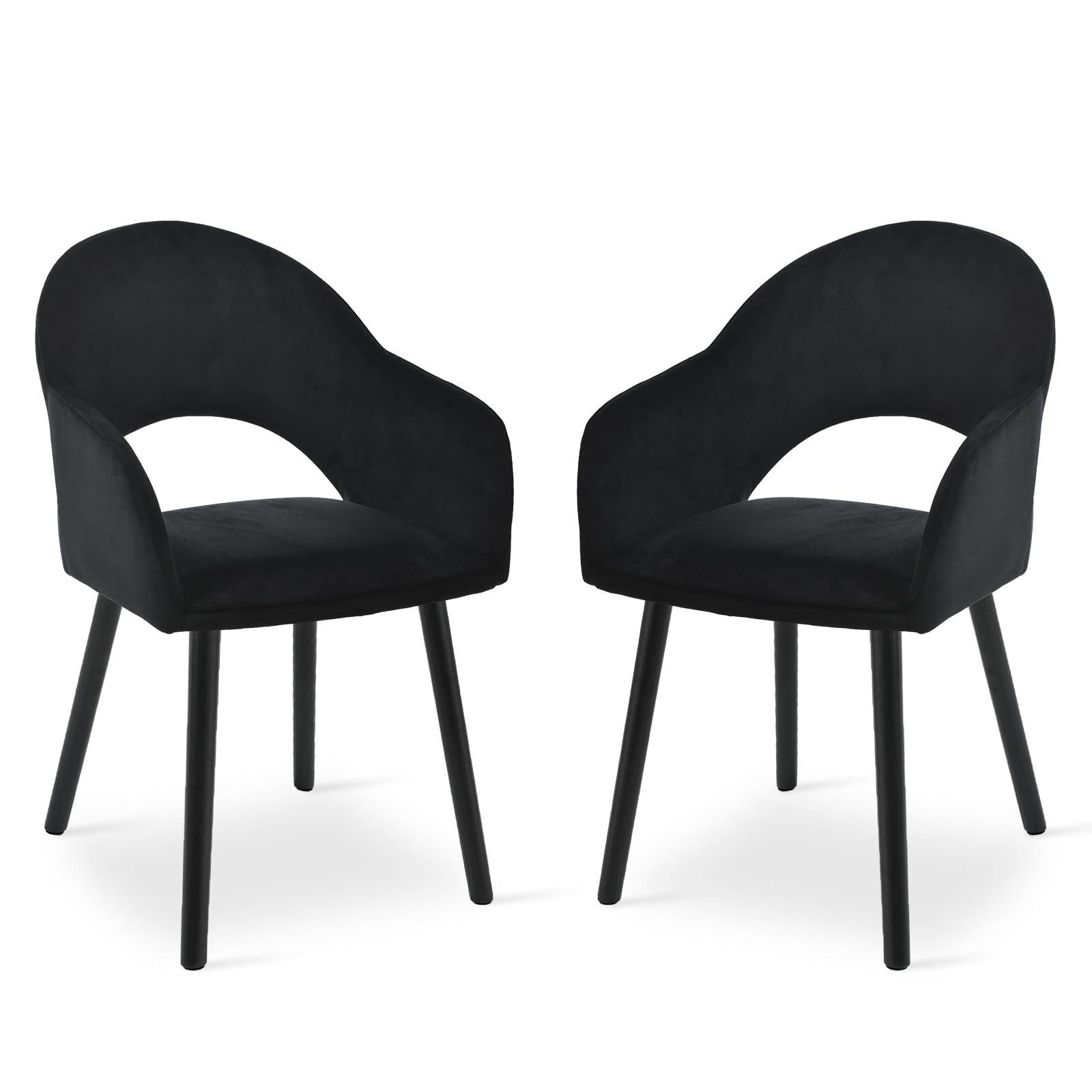 Goeurvant Dining Chairs Set of 2, Upholstered Chairs with Armrests& Wooden Legs, Velvet Upholstered Ergonomic Side Kitchen Chair, Living Room Chair for Dining Room and Kitchen, Black