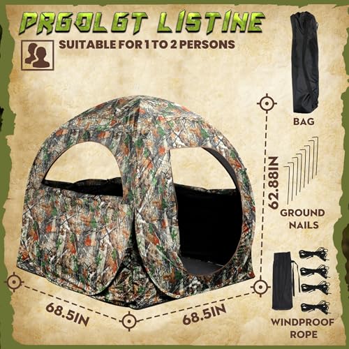 Lenotos Pop-Up Hunting Ground Blind with 270° See Through, Lightweight 1-2 Person Hunting Blind with Carrying Bag, 4-Panel Spring Steel, for Deer, Turkey Duck Hunting, Bow Hunting - Thumbnail 6