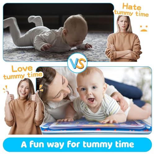 Image of Tummy Time Water Mat for Babies 3-12 Months - Inflatable Baby Water Play Mat with Colorful Sea Animals - Sensory Development Toy for Infants & Toddlers