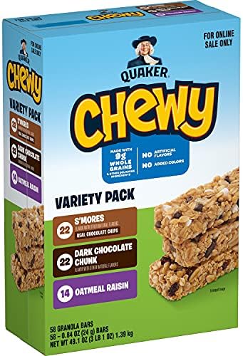 Quaker Chewy Granola Bars, 3 Flavor Back-to-School Variety Pack, 58 Count