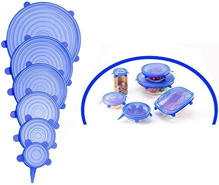 Silicone Stretch Lids, 6 Packs Seal Food Stretch Wrap Reusable Cover Lids for Bowls, Containers, Cans, Cups, Keeping Food Fresh, Dishwasher and Freeze