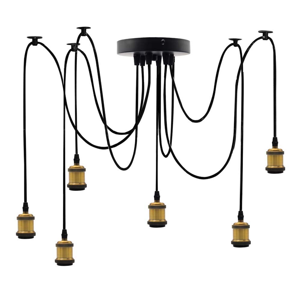 Lámpara Colgante Vintage con 6 portalámparas E27, lámpara Colgante Retro Antigua con Cable Ajustable de 2 m, lámpara Colgante de araña de Techo DIY para Sala de Estar, Dormitorio, Bar, d