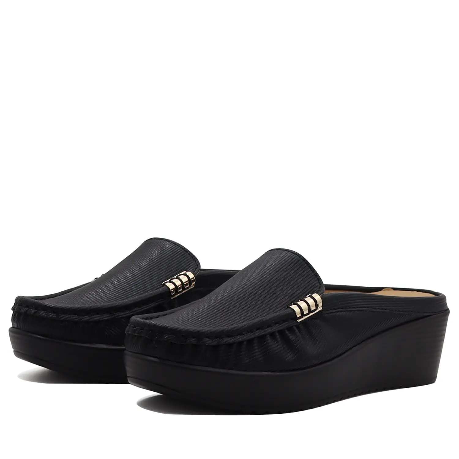 Velora Women's Mule Loafer, Gold and Black, Cushioned Footbed, Wedge, Slip-on-picture-24