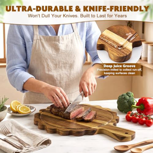 3 Pcs Wood Scalloped Cutting Board with Handle, Acacia Charcuterie Board Set Decorative Cutting Boards for Kitchen Counter Decor, Large Scalloped Edge Cheese Serving Tray for Party & Housewarming Gift - Image 5