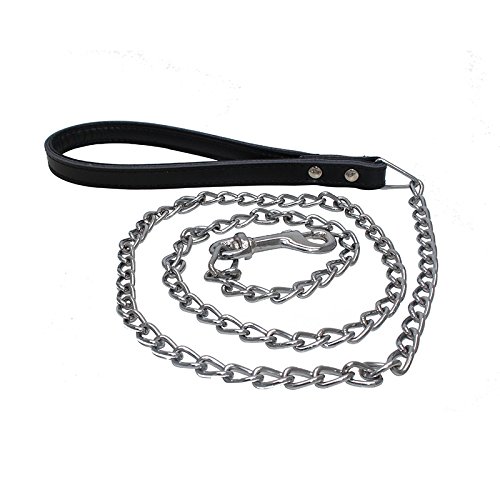JIUI Dog Lead 1m comfortable leather handle, titanium alloy chain, anti-bite, durable, anti-winding, suitable for large and medium dogs S black