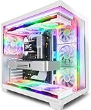 MUSETEX Y6 Boîtier PC, 7 Ventilateurs ARGB PWM Infinity Mirror préinstallés, Vue 270° en Verre Trempé, Connectique Type C, Boîtier PC Gamer Mid Tower ATX, Blanc