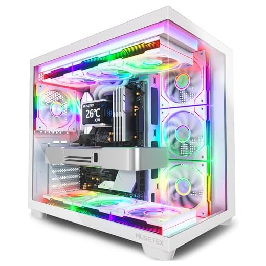 MUSETEX Y6 PC Case, Pre-Installed 7 Infinity Mirror PWM ARGB Fans, ATX Mid Tower Computer Case, Gaming PC Case with Type-C, 270° Full View Tempered Glass, White