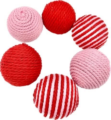 Red Pink Rope decor balls, Valentine’s day bowl fillers, set of 6 for Valentine’s Day