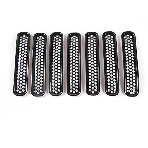 Jecar 7Pcs Mesh Grill Front Grille Trim Honeycomb Grill Inserts Cover Custom 3D Formed For 1997-2006 Jeep Wrangler Tj & Unlimited(Black) #TOP1