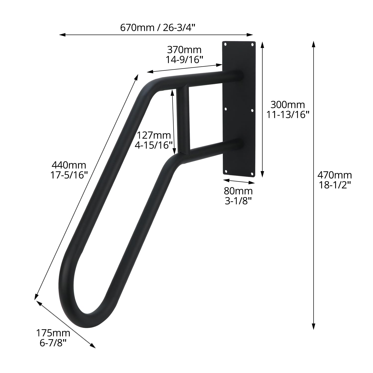 QWORK® Barandillas de seguridad para exteriores de 66 cm, barandillas para 1-3 pasos, manija de seguridad en forma de U, para jardines, hoteles, escuelas, entrada de porches, negro