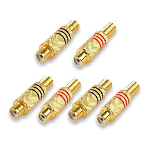 Conwork RCA Connector Plug, 6-Pack RCA Female Plug Screws Audio Video in-Line Jack Adapter Gold Plated Solder Type