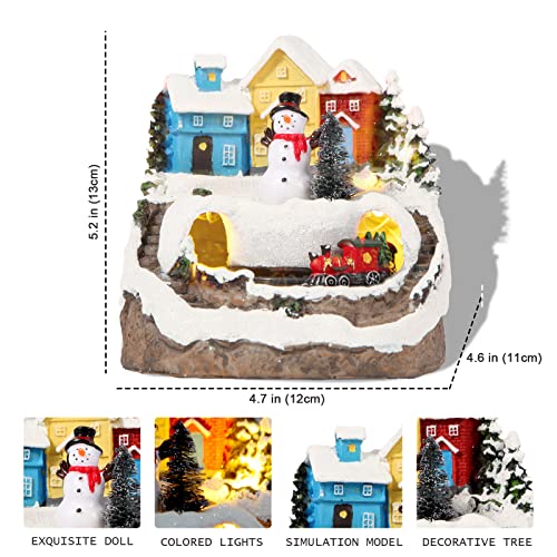 Image of Musical Christmas Village Figurines Snow Globe with Spinning Train 8 Music LED Light Aldea de Navidad for Christmas Home Decor Gift for Kids