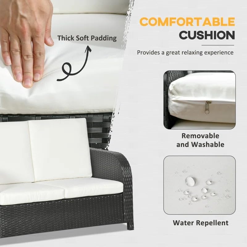 Image of 6 SeaterOutdoor /Patio /Garden /Pool Side /Terrace /Balcony /Porch /Backyard /Living Room /Cane Furniture Sofa Set Wicker Sectional Sofa All-Weather Rattan Conversation Sets(Off White)