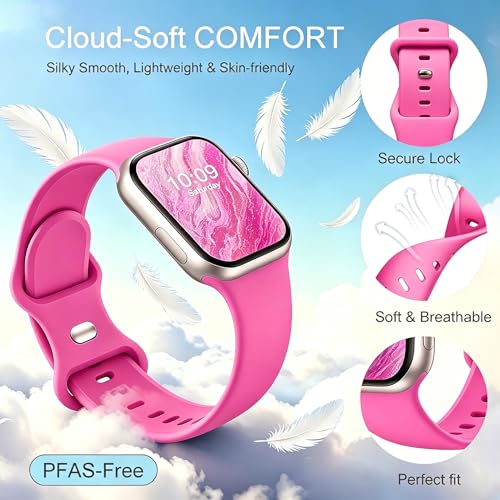 Image of Sport Bands Compatible with Apple Watch Band Women Men 40mm 38mm 41mm 42mm 44mm 45mm 46mm 49mm ,Soft Wristband Waterproof Replacement Strap for iWatch Bands Series 11 10 9 8 7 6 5 4 3 2 1 SE Ultra Hot Pink