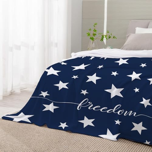 Image of YeeJu Patriotic Throw Blanket King Size Big 4th of July Memorial Day Fourth of July Blanket Bed Couch Soft Fleece Blanket Stars and Stripes White Blue Independence Veteran Day Blanket 90x108