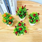 Árbol bonsái de frutas artificiales en mini diseño en maceta, plástico PVC realista y decoración floral de espuma para el hogar, jardín, oficina, boda o cafetería, pimienta, rojo (granada)