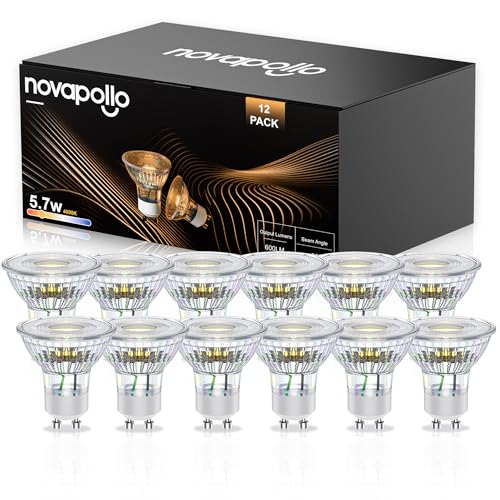 novapollo Bombillas LED GU10 No Regulables, 5,7W (Equiv a 75W), Luz Blanca Cálida 4000K, Ángulo 38°, Sin Filamento | Ideal Para Iluminación Empotrada/Riel, Cocina, Campana, Salón, Dormitorio