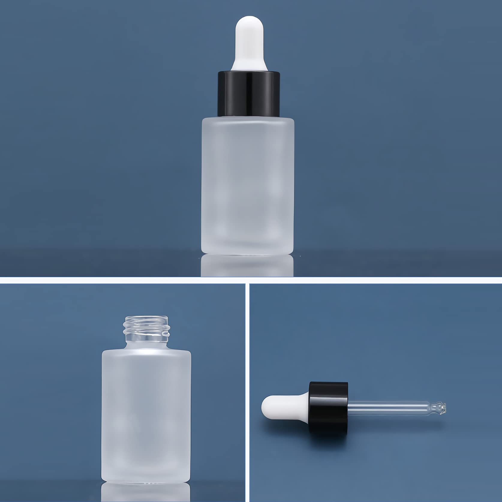 Butelka z rozpylaczem, 12 sztuk, 30 ml, pusty, okrągły, matowy, przezroczysty szklany zakraplacz ze szklanymi pipetami, czarne fiolki z pierścieniem śrubowym do mieszanek olejków eterycznych do