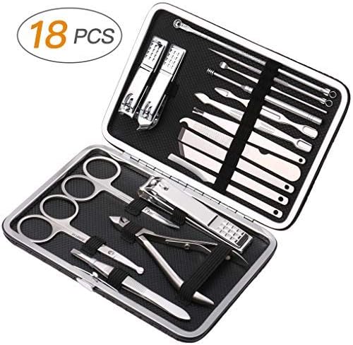 Nail Clippers Manicure Pedicure Set for Thick Nails Cutter Cuticle Remover Grooming Kit, KUMAU 18pcs Toe Nail Toenail Care Travel Tool Men Women