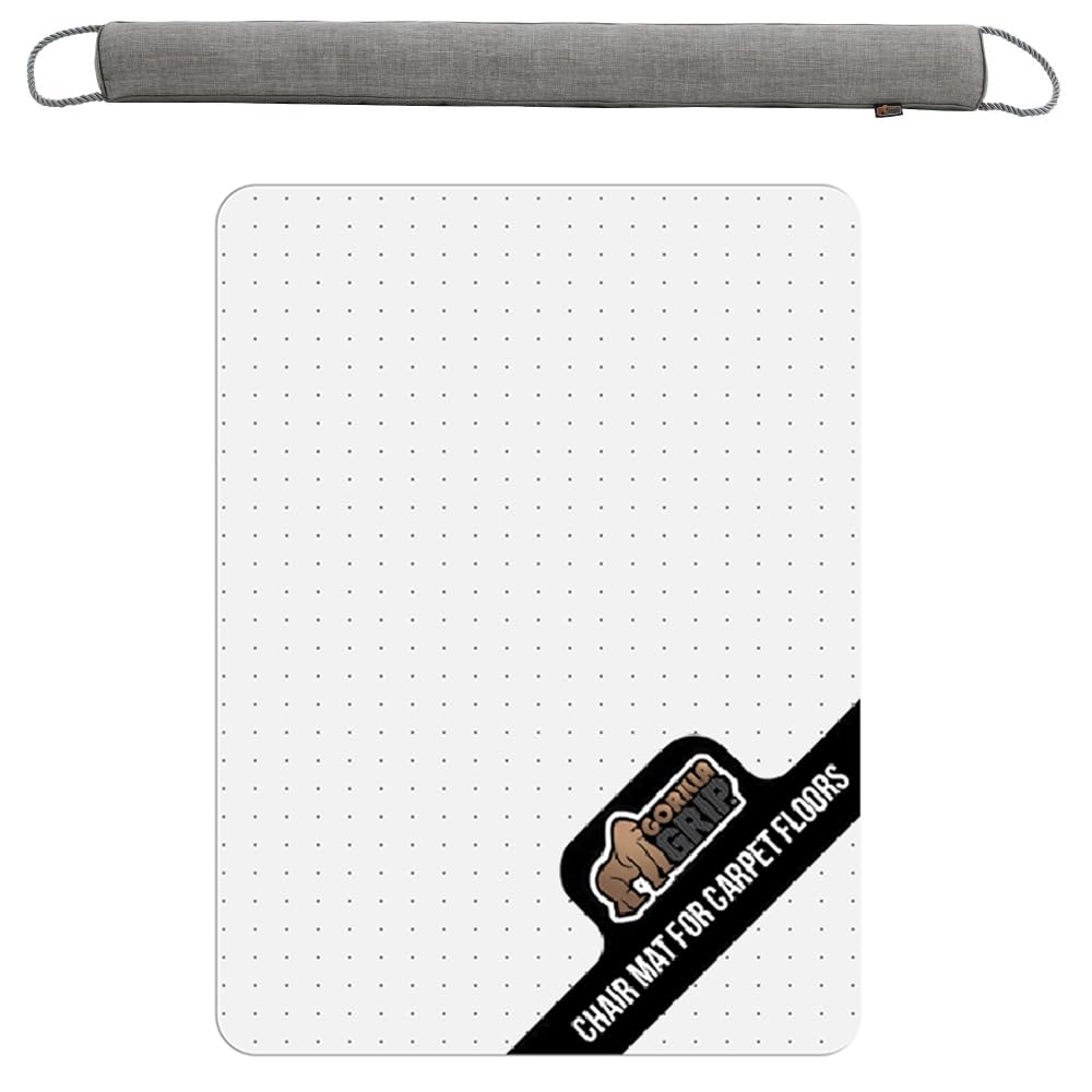 Gorilla Grip Heavy Duty Door Draft Stopper and Office Chair Mat for Carpet Floor, Stopper 32 in Gray, Easy Install, Mat Size 32.5x48 No Lip Clear, No Divot, 2 Item Bundle