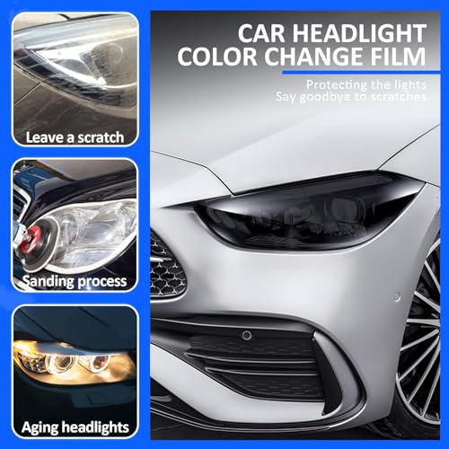 Image of WALLMATE Headlight Taillight Film Self Adhesive Smoke Film Fog Light Film Vinyl Tint Wrap Film Car&Bike Protection Film Sheet Sticker (Black Smoke, 12x80 Inch)