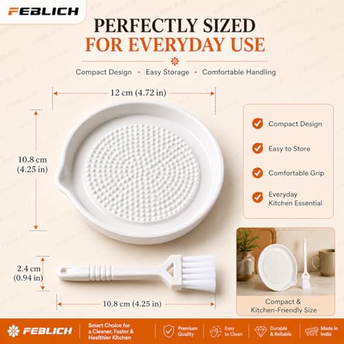 Image of Ceramic Garlic Grater Plate with Brush Manual Crusher Grinder Tool for Ginger, Garlic, Turmeric, Nutmeg, Fruits & Vegetables Durable, Easy to Clean, Non-Slip Kitchen Utensil (Medium)